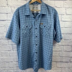 Orvis Mens XL Short Sleeve Button Up Classic Collection Blue Plaid